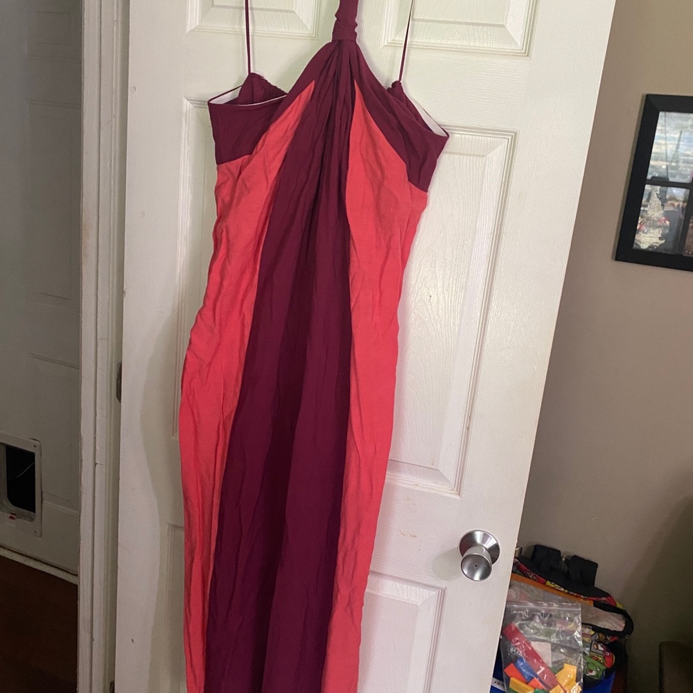 Nine West Vibrant Red and Pink Maxi Dress